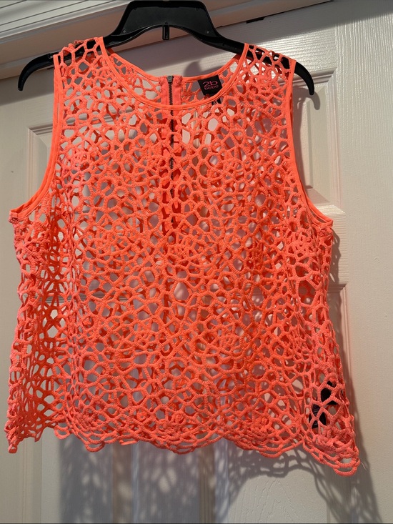 2B Bebe Other - Beach Party Summer Neon Coral Crochet Tank Top Bikini Cover Up Zippered Back XL